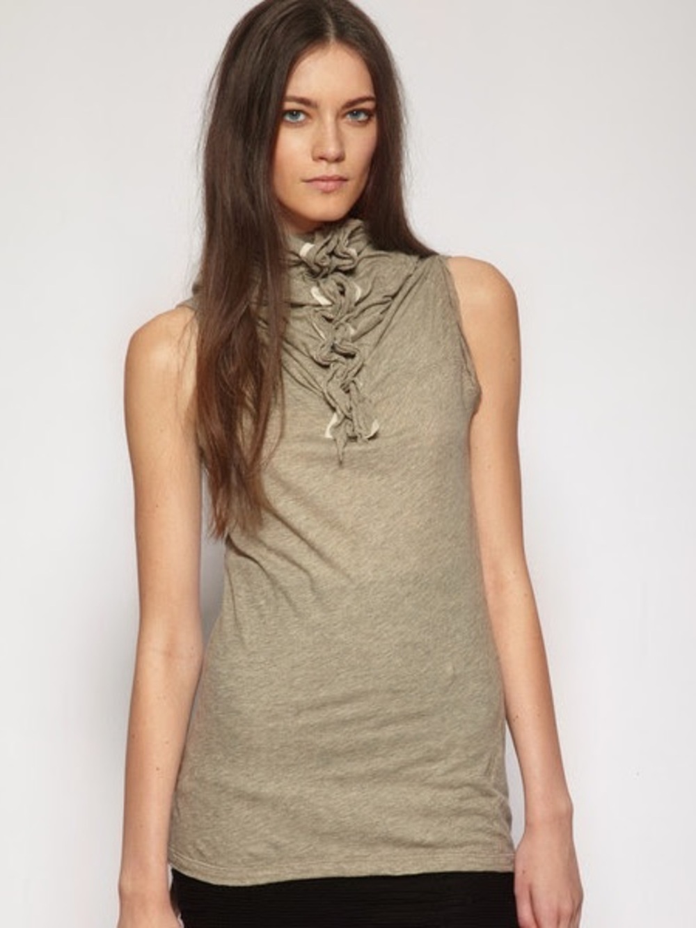All Saints Reba Vest Stone Marl Gray Taupe Top Sleeveless Funnel Neck UK 8 US 4